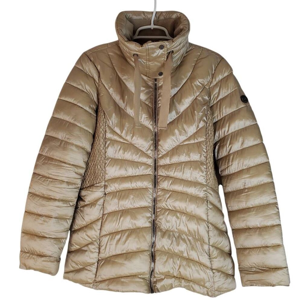 Bernardo Water Resistant Full Zip Packable Puffer Jacket Coat Taupe Medium